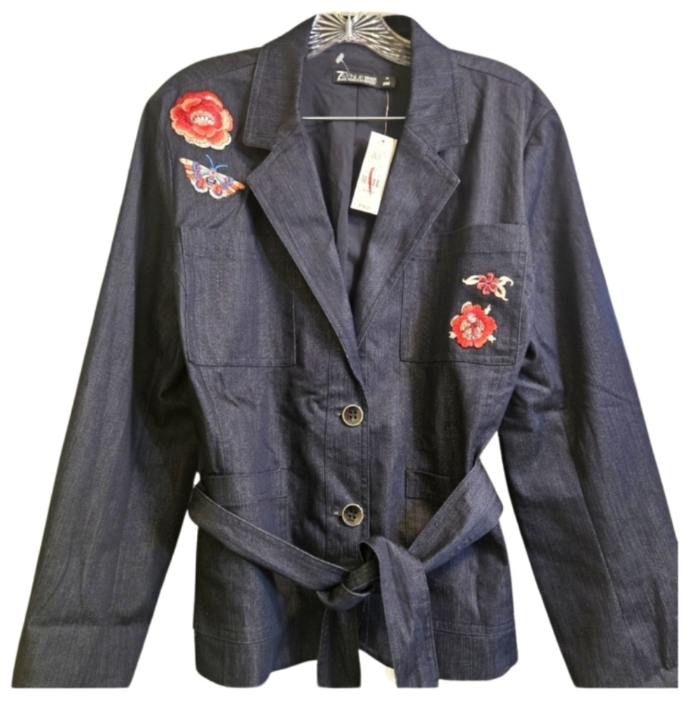 NWT 7th Avenue Studio Design Denim-Look Belted Jacket/Blazer XL *P-1421